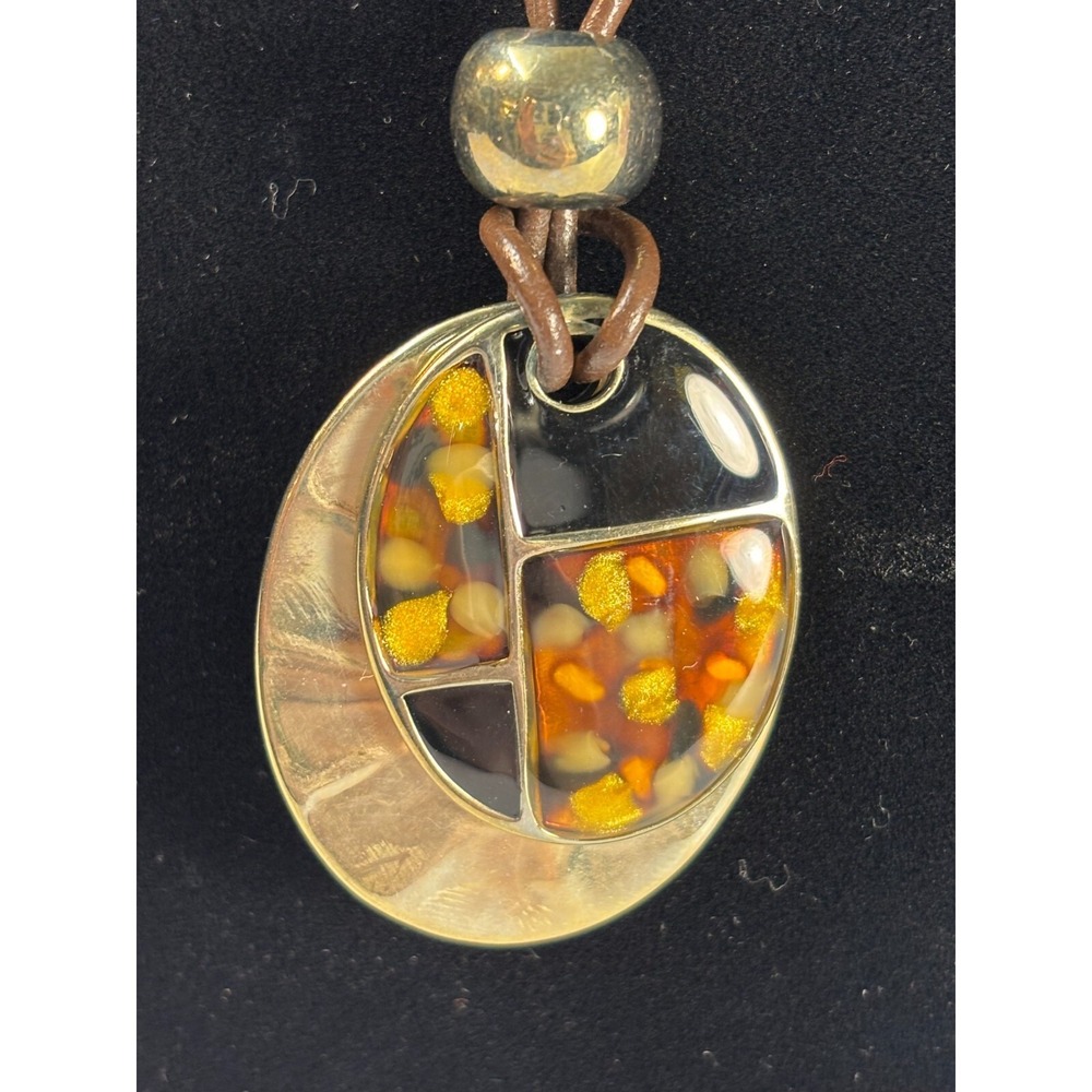 Pendant Necklace‎ Mosaic Inlay On Cord Kenneth Cole - Picture 2 of 2